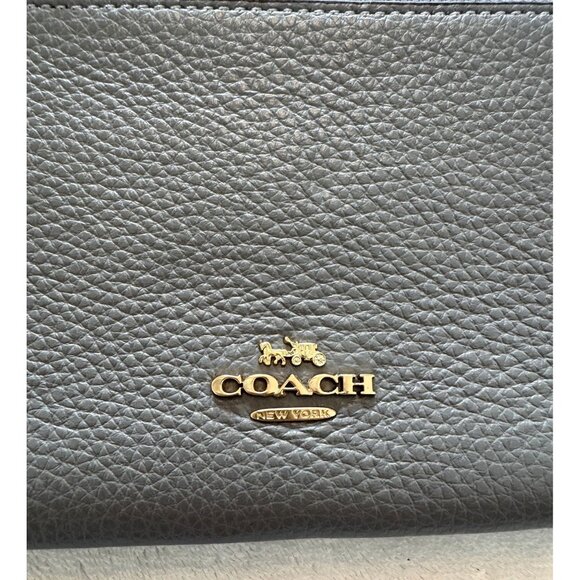 Coach Double Zip Pebble Leather Wristlet Gray & Green Gold Hardware 8"x5" EUC - Picture 2 of 7